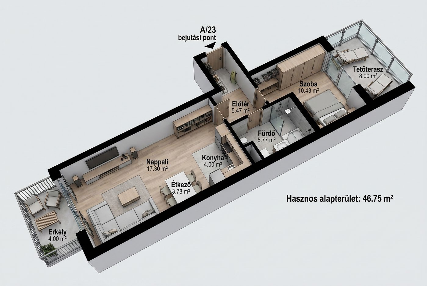 Lujza utca 24. – A/23 (VI. emelet, erkély + tetőterasz)